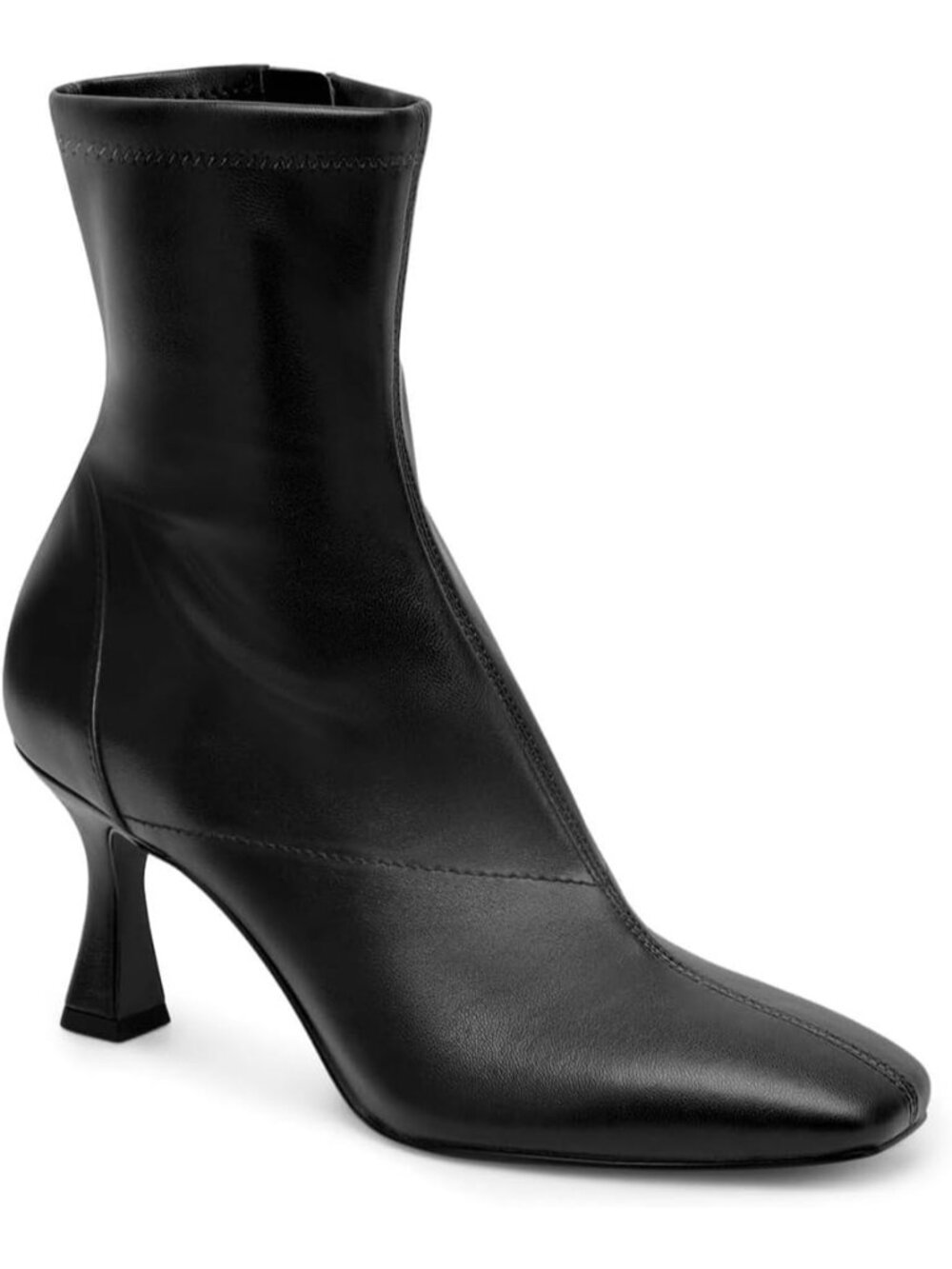 Women's Leather Black Square Toe Side Zipper Kitten High Heel Ankle Boots